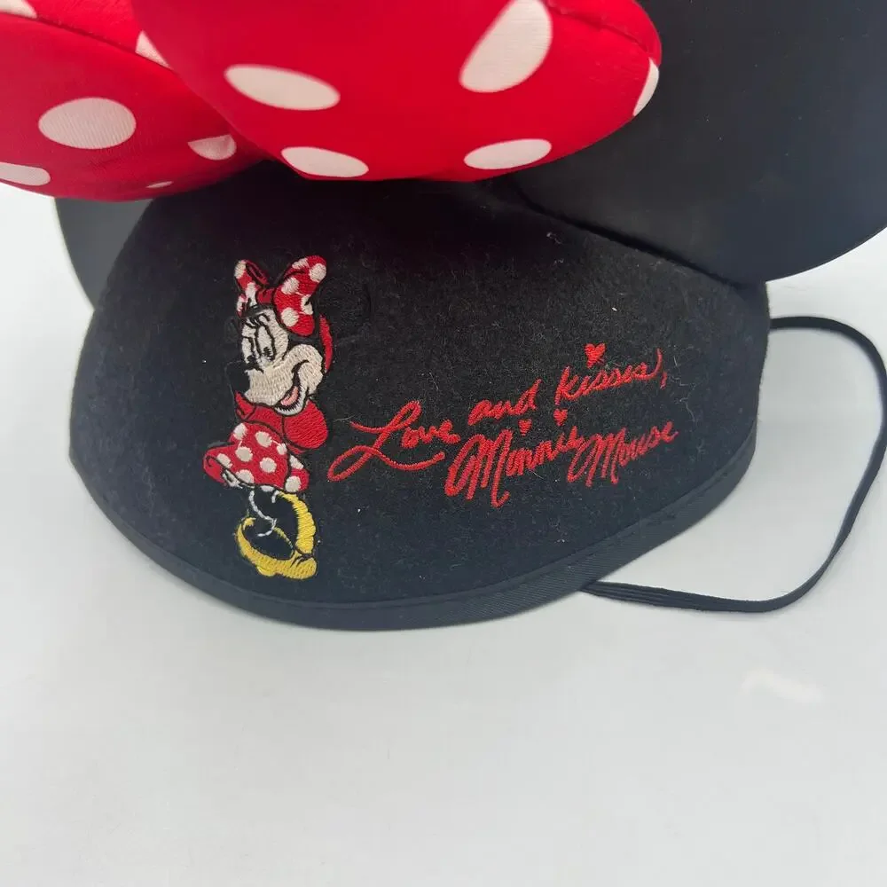 Disney Parks Minnie Mouse Ears‎ Hat Love & Kisses Red White Classic Bow Youth Sz